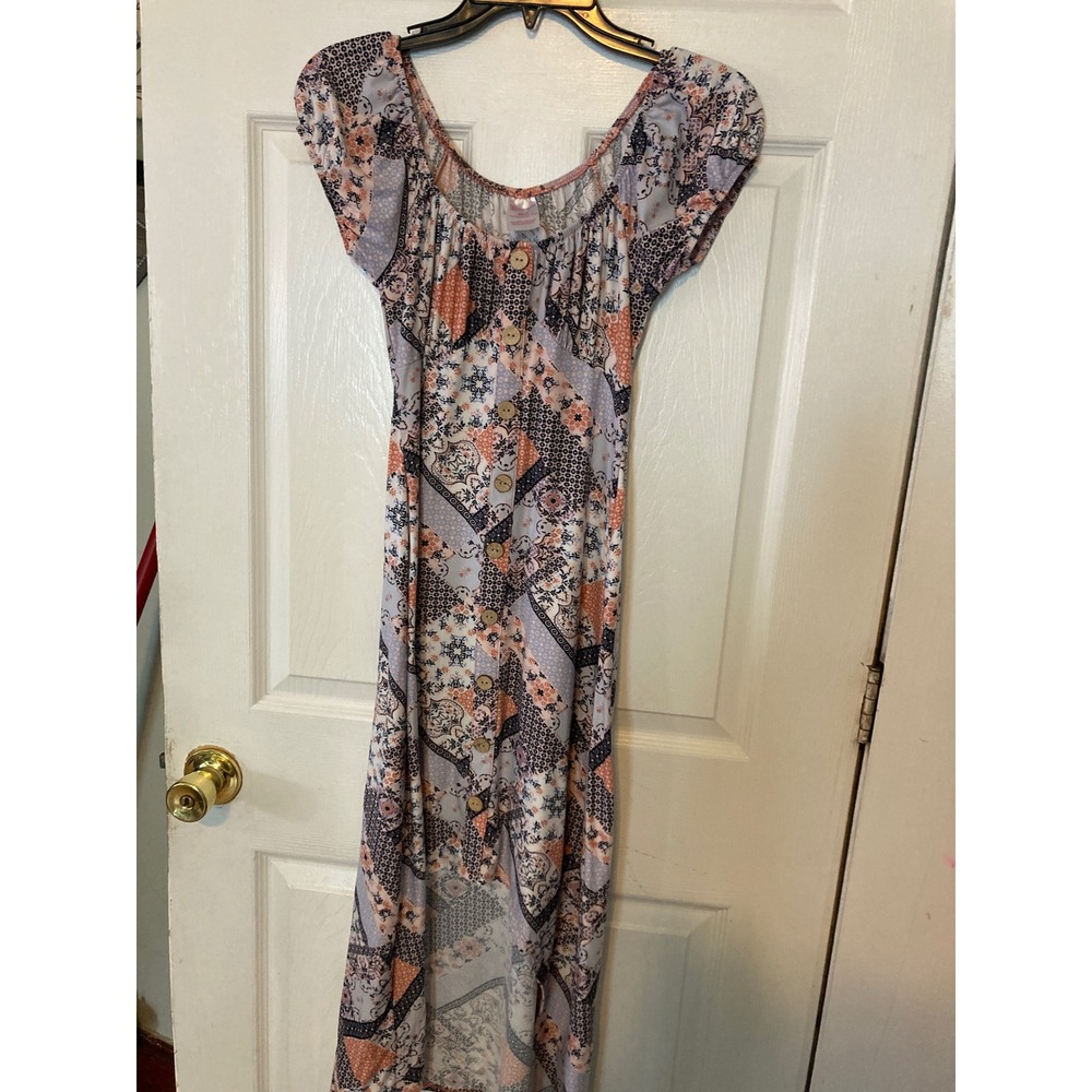 No Boundaries Womens Patchwork Print Maxi Dress Orange Purple Boho XS 1